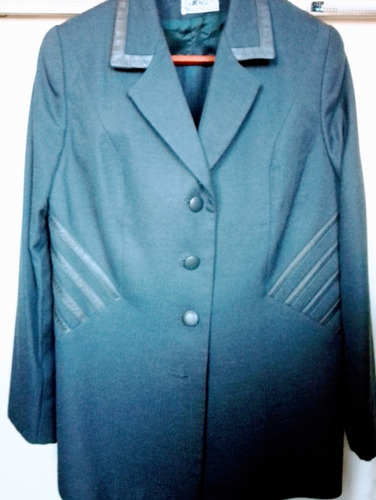 Saco Blazer Azul Acerado Con Detalles Símil Cuero. T 48