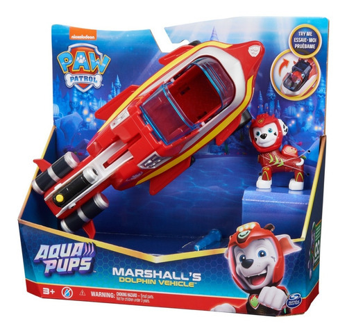 Imagen 2 de 10 de Paw Patrol, Vehículo Transformable De Marshall Con Figura Color Rojo