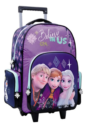 Mochila Infantil Disney Frozen Con Carro Believe Line 43cm