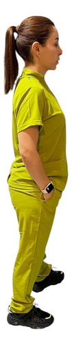 Scrub Dama Conjunto Quirúrgico Filipina Mao Pant Recto Verde Lima Lisa M