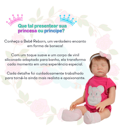 Boneca Reborn Princesa Olho Fechado Cabelo Fio A Fio Linda