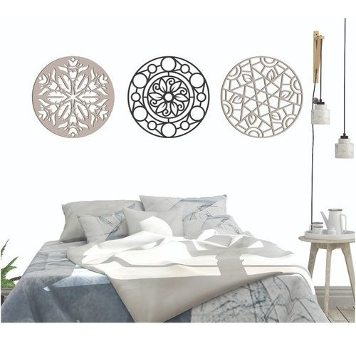 Trio Mandalas Decorativa Mdf 45x45cm 3mm Sem Pintura Mdf Cru