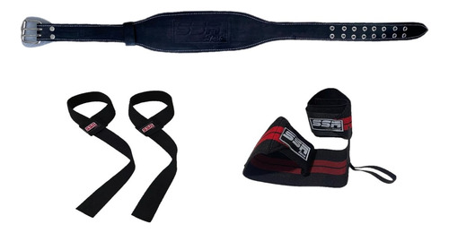 Kit Faja + Par De Straps Y Muñequeras Negro Con Rojo