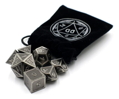 Metal Dados Set Con Borde De Plata Y Pecho De Almacenamiento