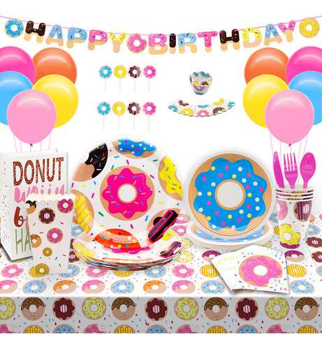 Donut Set Vajilla Cumpleaño De Fiesta Mantel Decoraciónparty