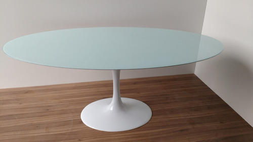 Mesa Saarinen Jantar Oval 2.30 X1.15 Tampo Madeira E Vidro