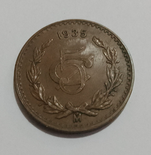 Moneda Antigua 5 Centavos Año 1935, Buena Condición 