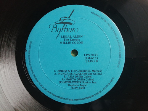 Eam Lp Vinilo Willie Colon The Legal Aliens Top Secrets 1989 (Usado)