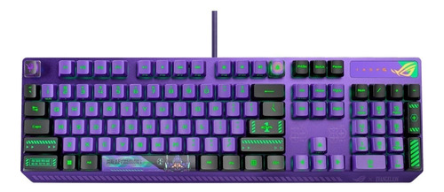 Teclado gamer Asus ROG Strix Scope RX EVA Edition QWERTY ROG RX Blue color violeta con luz RGB
