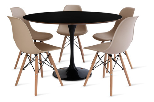 Conjunto Mesa Saarinen Preta 120cm E 5 Cadeiras Eames Fendi
