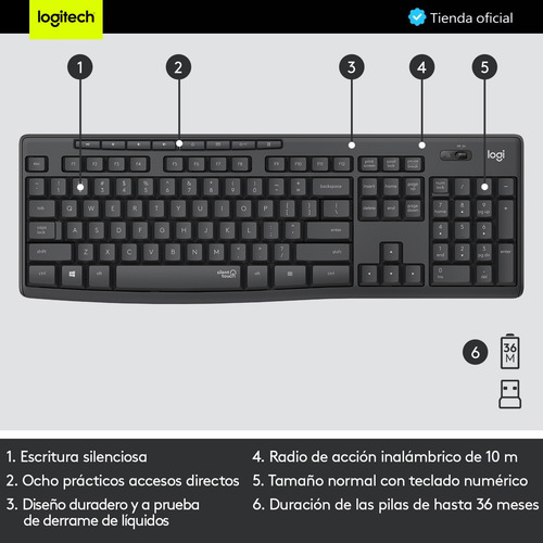 Imagen 6 de 10 de Logitech Mk295, Combo Inalámbrico Silencioso Teclado Y Mouse