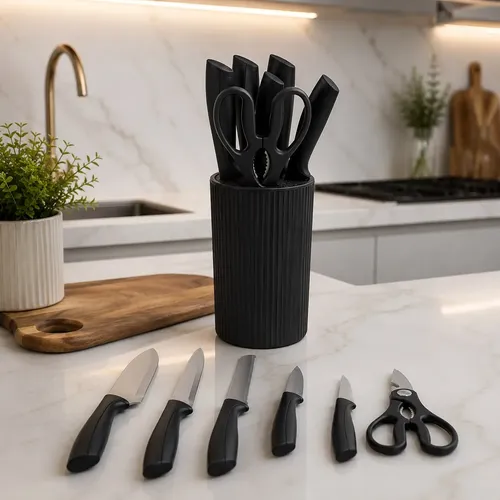 Kit Facas De Cozinha 6 Peças Com Suporte 27331 - Vencedor Preto