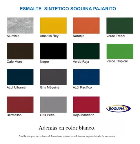 Esmalte Sintetico Brillante 1/4 Gl Colores Soquina Pajarito