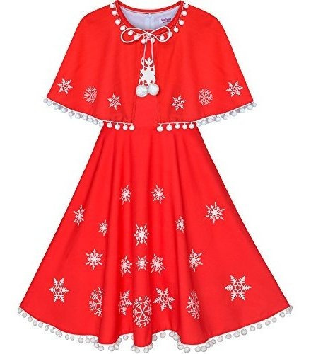 Vestido Niña Capa Roja Navidad Fiesta 4-14 Años.