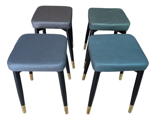 Set 4 Taburetes Apilables Negro Con Dorado Cocina, Jardin