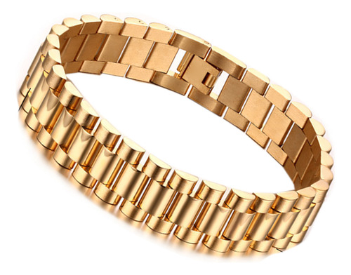 Pulsera Acero Inoxidable Simple Cadena De Moda Color Oro