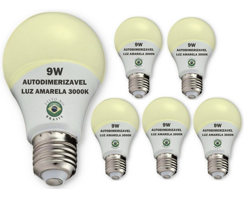 Kit Lâmpada Led Bulbo 9w Autodimerizável Amarela 3000k 6un