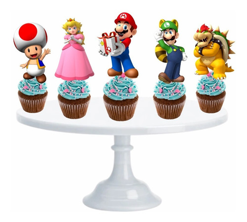 Mario Bros Cupcake Toppers Adorno Para Muffins X10