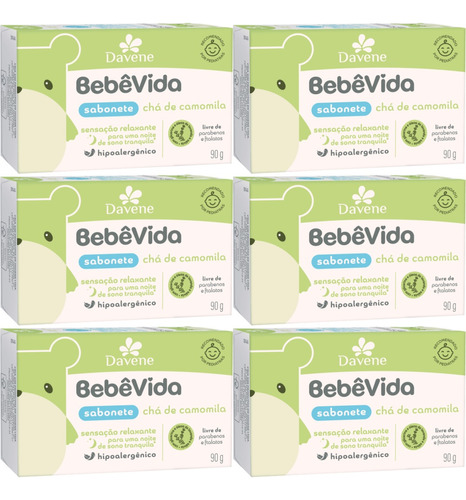 6un Sabonete Vegetal Bebe Vida Cha De Camomila 90g Davene