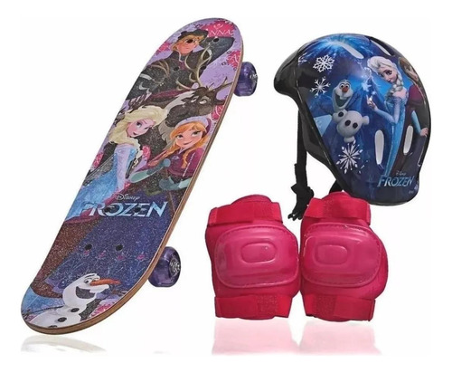 Skate Infantil Frozen + Capacete + Joalheira