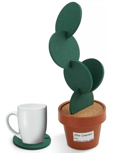 Set De Posavasos Modelo Cactus Con Soporte Para Maseta