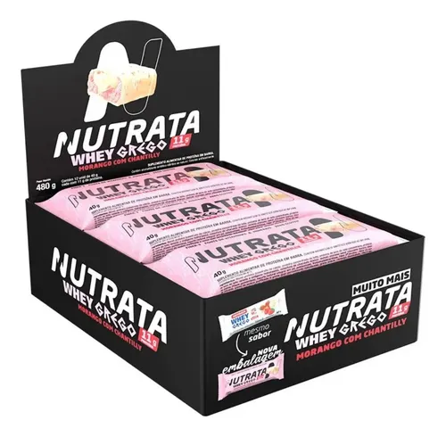 Barra Nutrata Grego Proteina Cx 12x 40g Sabor Morango C Chantily
