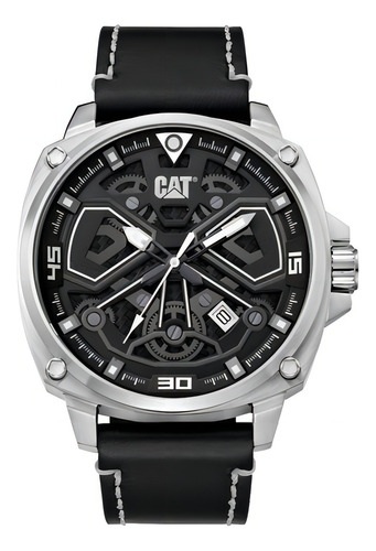 Reloj Caterpillar Hombre Tokio Sumergible 10 Atm Acero Color De La Malla Cuero Negro/plateado-negro