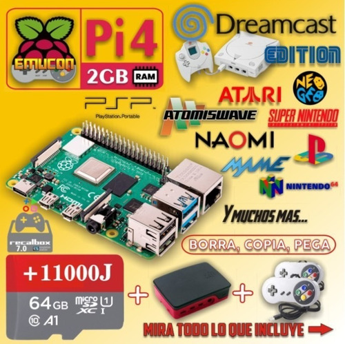 Consola Raspberry Pi4 2ram Recalbox 64gb Dc Ps1 Snes