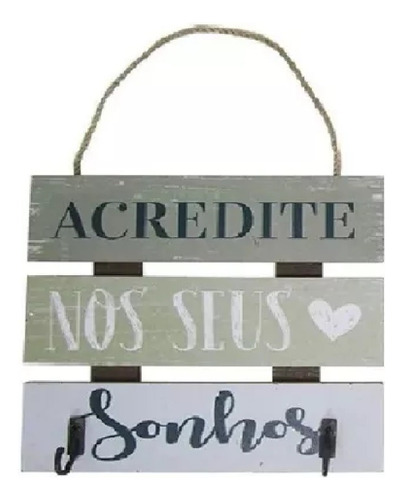 Porta Chave 2 Ganchos Placa Decorativa Madeira Frases 