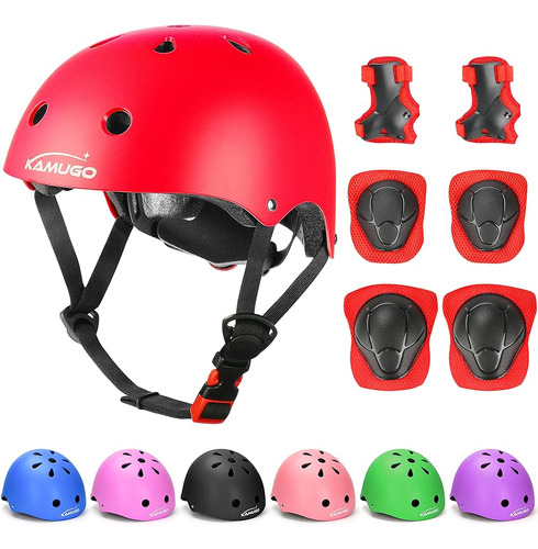 Kamugo Casco Ajustable Para Niños, Con Conjunto De Equipo De