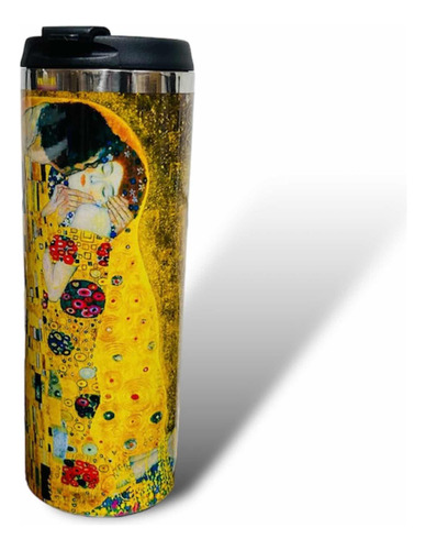 Termo De Acero Inoxidable, Diseño El Beso, Klimt, Arte Color Amarillo