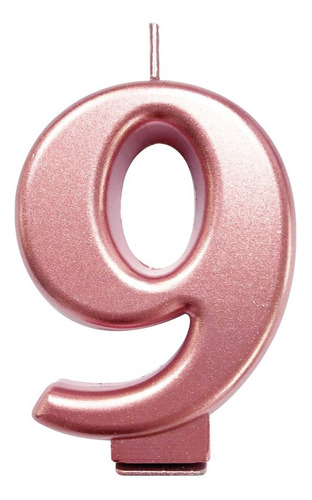 Número 9 - Vela Cromada Metalizada Rose Gold Para Bolo 