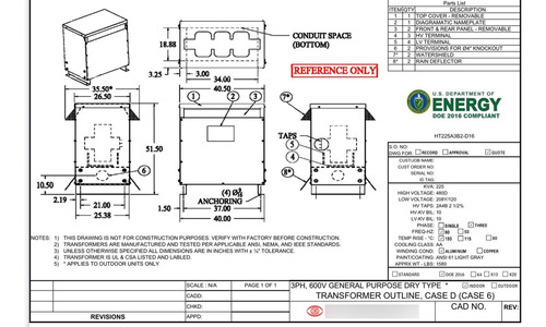 New Mgm 225kva Transformer 3 Phase 480v-208v/120v 460v 4 Eez