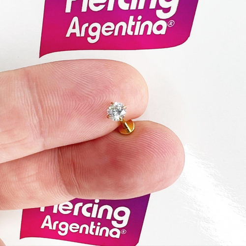 Imagen 2 de 3 de Piercing Labret Dorado Cristal R/inter Piercing Argentina ®