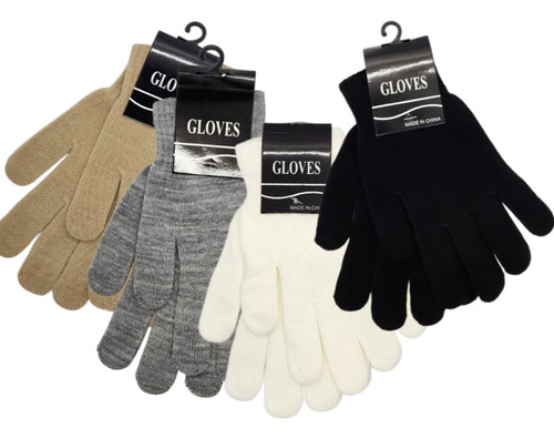 Guantes De Lana Acrilico Invierno Mujer Hombre Colores Lisos Blanco Lisa