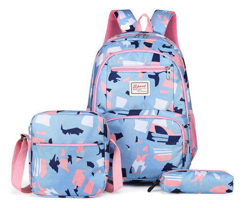Mochila Escolar Juvenil Mima2 Set De 3 Piezas Color Celeste Diseño de la tela Poliéster
