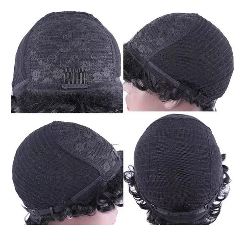 Para Peruca De Cabelo Humano Curto Tipo Preto Cacho Áfro +