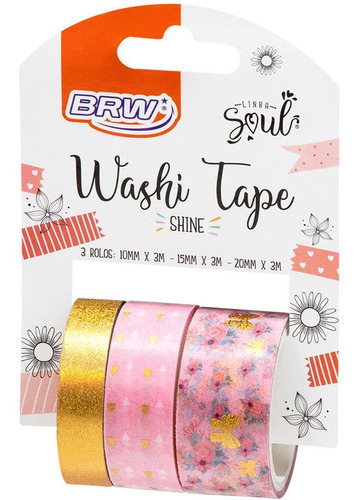 Cinta adhesiva Washi Tape Shine Pink Brw, 3 unidades, 3 m