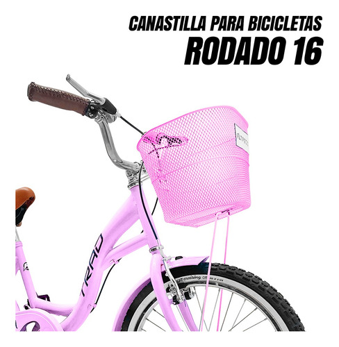 Canasta Canastilla Para Bicicleta Rodado 16 Incluye Soportes Color Rosa