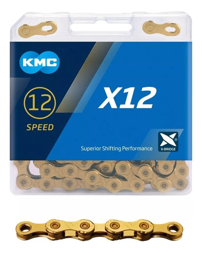 Cadena Kmc X12 12v Gold Oro 126l Titanio Mtb Ruta