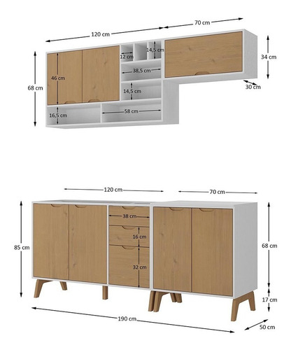 Imagen 5 de 8 de Mueble De Cocina Bajo Mesada + Aereos + Alacena Madera V Lcm