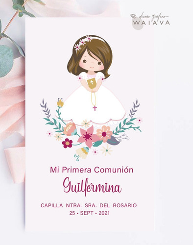Imagen 9 de 10 de Estampitas Primera Comunión Tarjetas Estampas Nenas X 4u