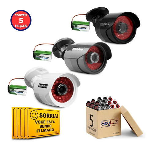 Kit 5 Câmera Falsa Com Led À Pilha Sem Fio Bullet Bivolt
