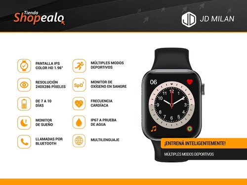 Imagen 2 de 9 de Smartwatch Reloj Inteligente Jd Milán Negro 1.96 Spo2 + Cta