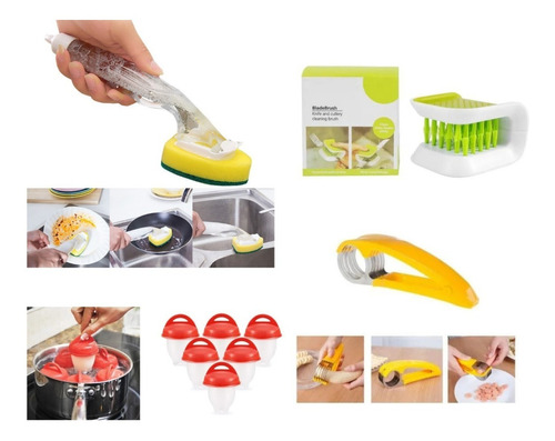 Combo Cocina Gadget Esponja De Cocina Cortador Y Hervidor