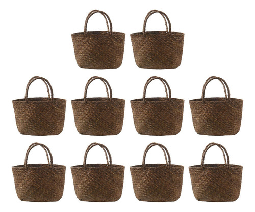 10x Bolsa De Palha Casual, Sacolas De Vime Natural, Trança F