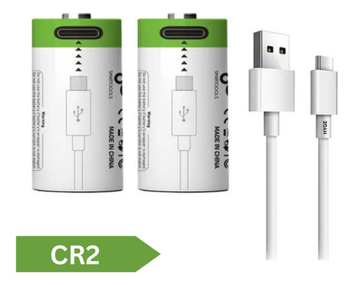 Pilas Cr2 Usb C 3.7v 300mah Pilas Carga Rápida Alta Duración Calidad Premium 1200 Ciclos de Vida Ideales para Aparatos de 3.7 Voltios Detectores de Humo