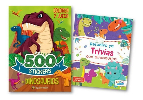 * 2 Libros 500 Stickers De Dinosaurios + Trivias Con Dinos *