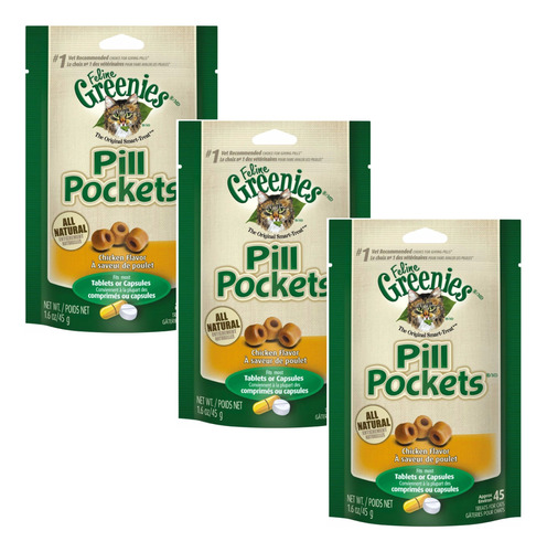 Pill Pockets Greenies, Sabor A Pollo Felino, 45 G, Paquete D