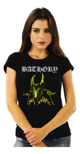 Polera Mujer Bathory Bathory Cabra Amarilla Metal Impresión